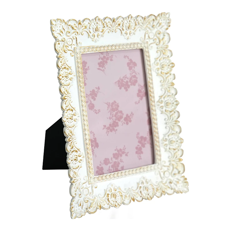 Just Jane 4" x 6" White & Gold Lace Frame by Studio Décor®