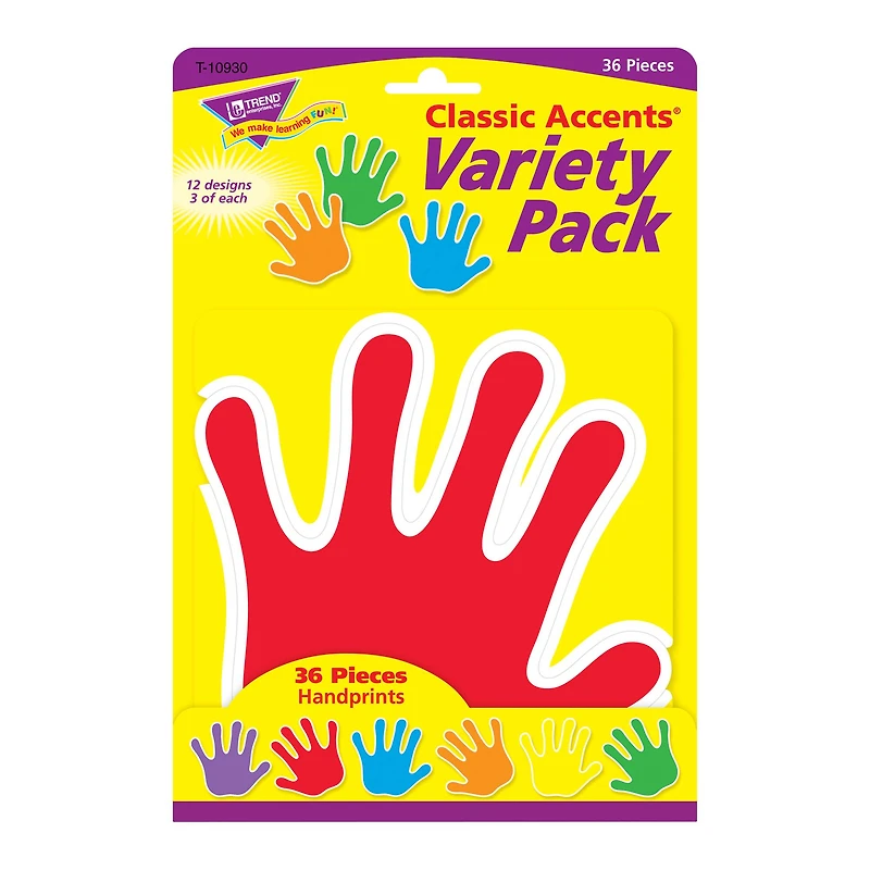 Trend Classic Accents® Handprints Variety Pack, 3 Packs of 36