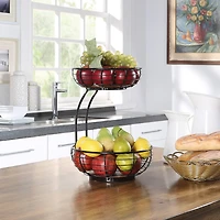 SunnyPoint Classic 2-Tier Wire Basket Bowl Stand with Wooden Base