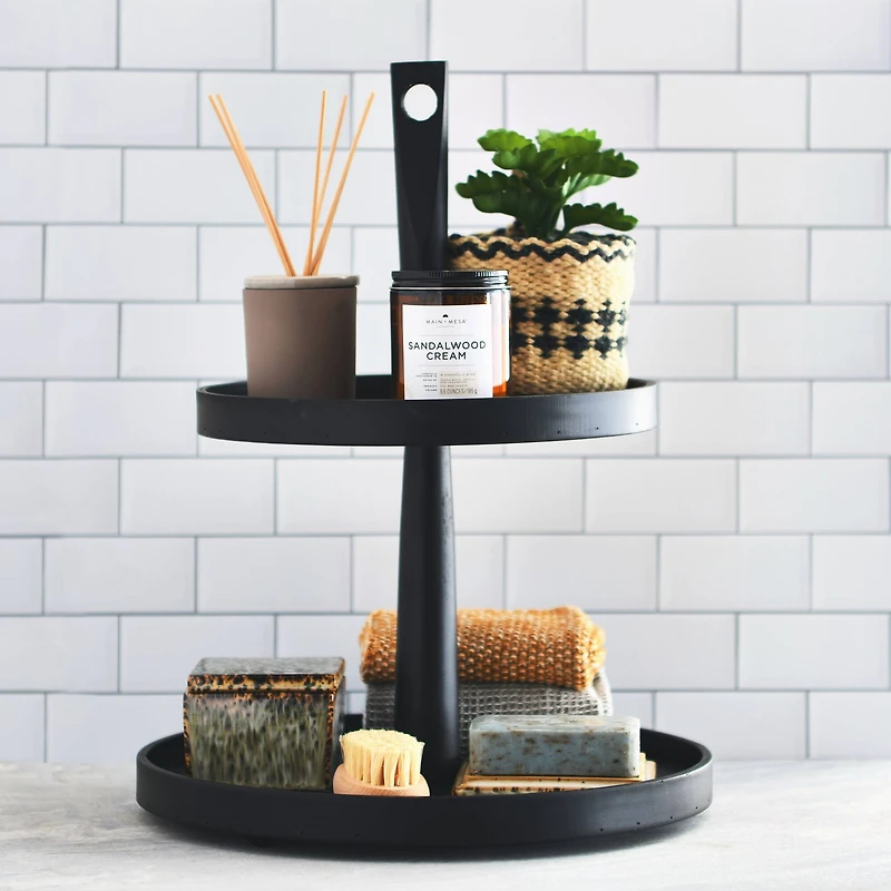 Hello Honey® 18" Black Wood 2-Tier Decorative Tray