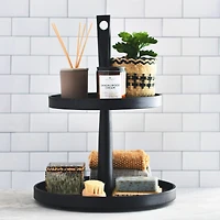 Hello Honey® 18" Black Wood 2-Tier Decorative Tray