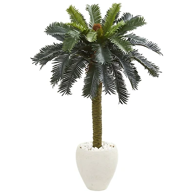4ft. Sago Palm Artificial Tree in White Planter