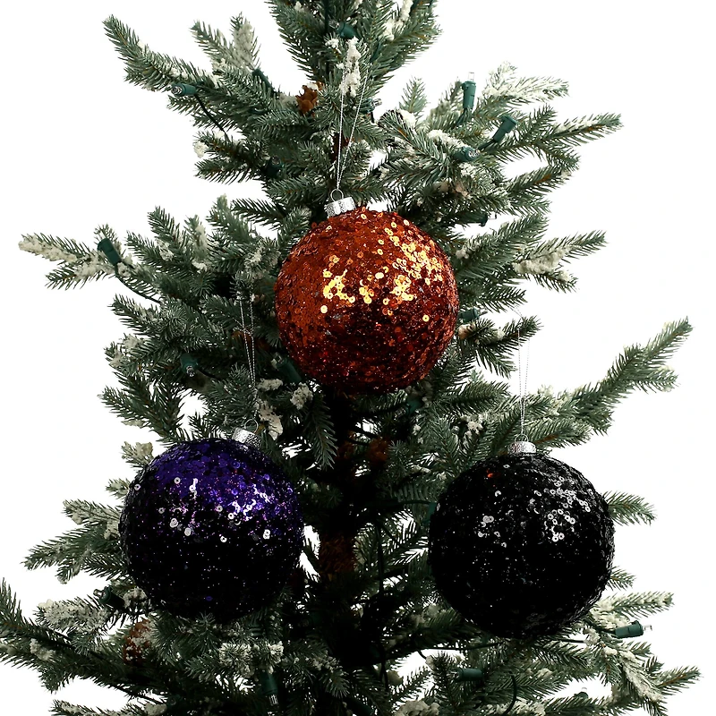 4.75" Orange, Black & Purple Sequin Plastic Ball Ornament Set by Ashland®