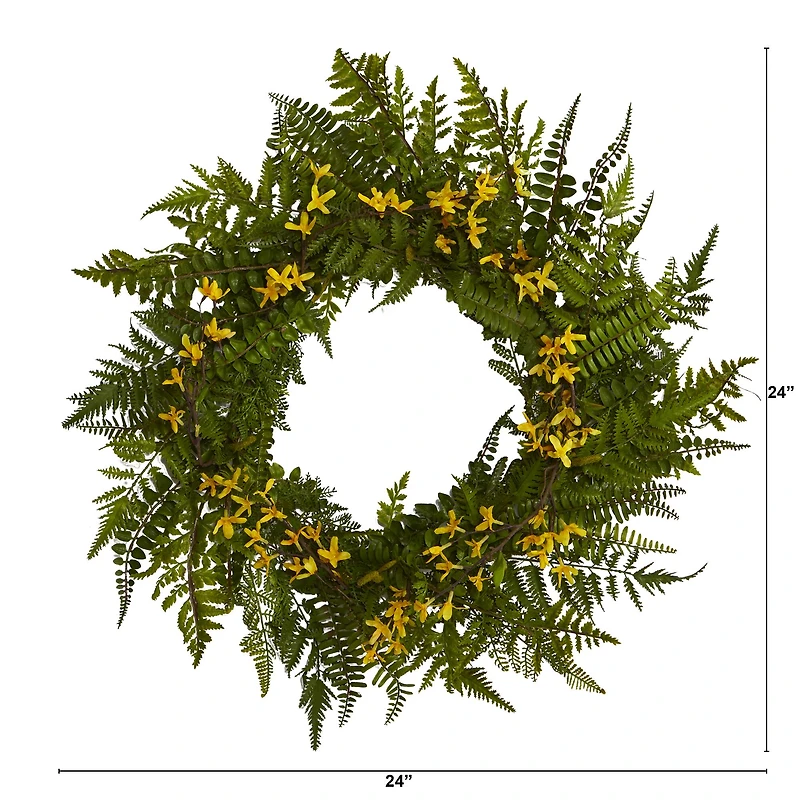 24" Mixed Fern & Forsythia Artificial Wreath