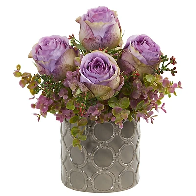 11" Roses & Eucalyptus in Designer Vase