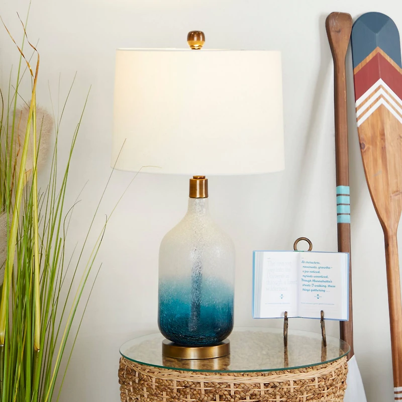 Blue Glass Table Lamp Set of 2 15", 28"