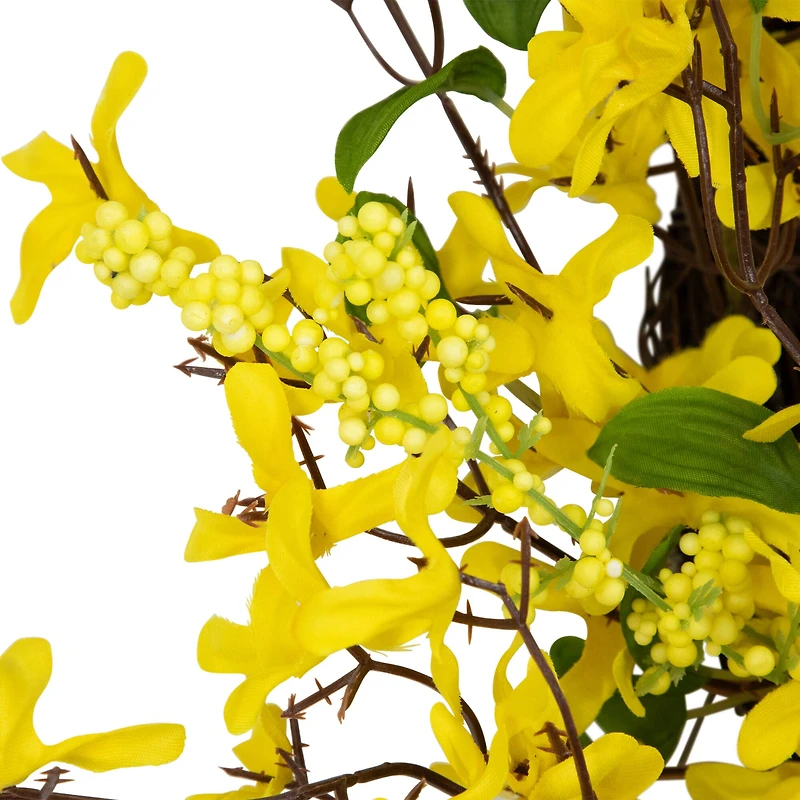 24" Yellow Forsythia & Berry Floral Spring Wreath