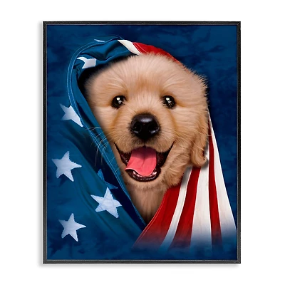 Stupell Industries Puppy & American Flag Framed Giclee Art