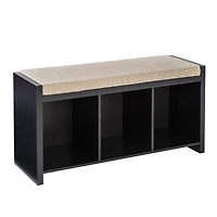 Honey Can Do Black 3-Cube Storage Bench with Cushion and Cubby Holes