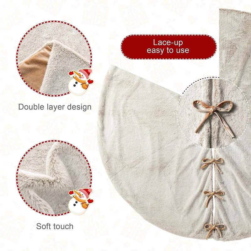 Glitzhome® 60" Milk Coffee Reversible Faux Rabbit Fur/Korean Fleece Christmas Tree Skirt