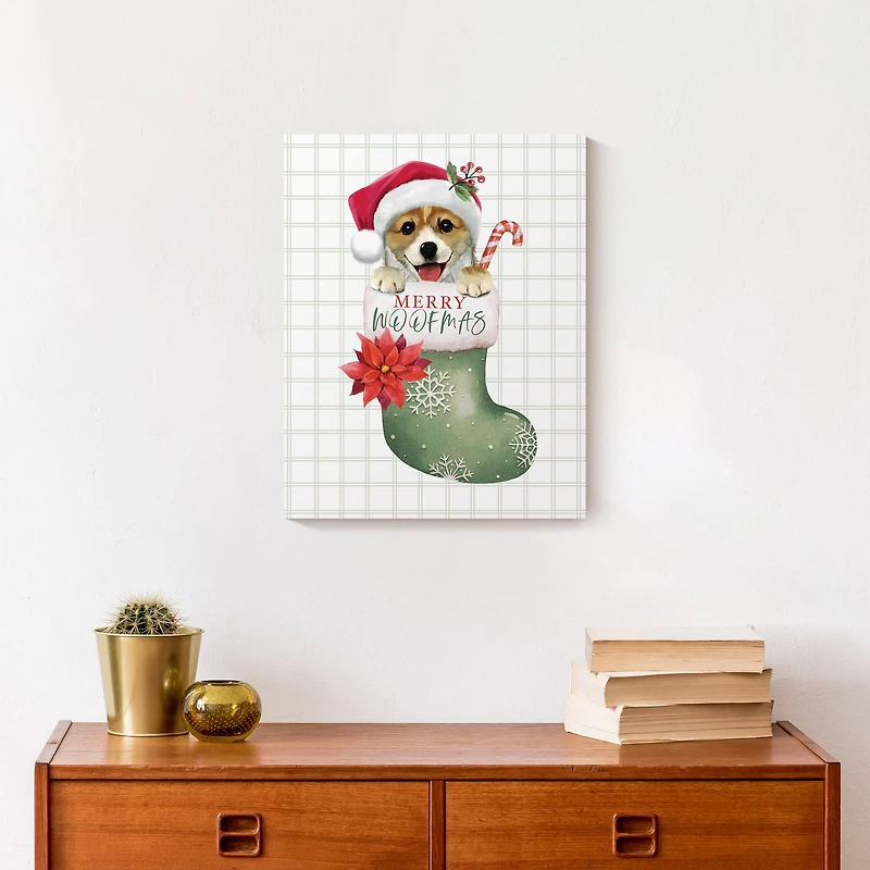 Puppy Stocking Canvas Wall Art