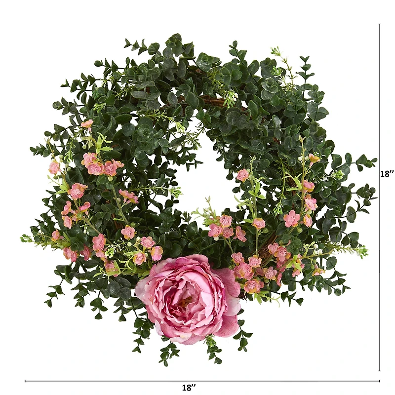 18'' Eucalyptus, Cherry Blossom & Peony Wreath