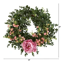 18'' Eucalyptus, Cherry Blossom & Peony Wreath