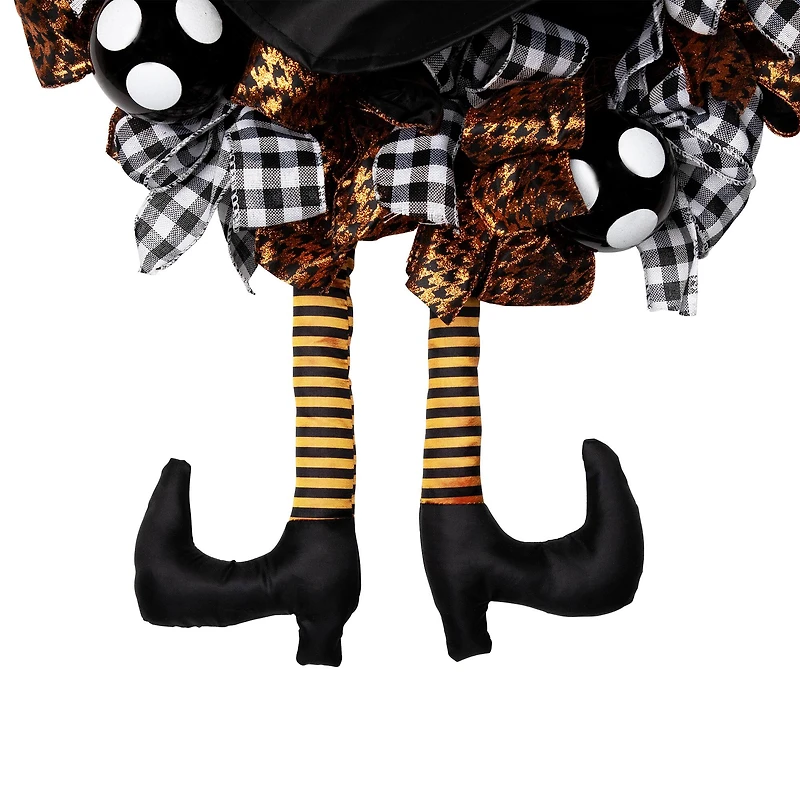 24'' Unlit Orange and Black Witch with Bows Halloween Wreath