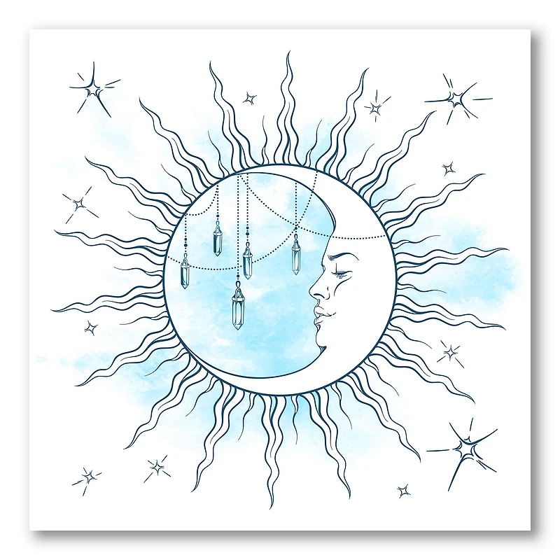 Designart - Blue Crescent Moon With Moonstone Pendants & Stars