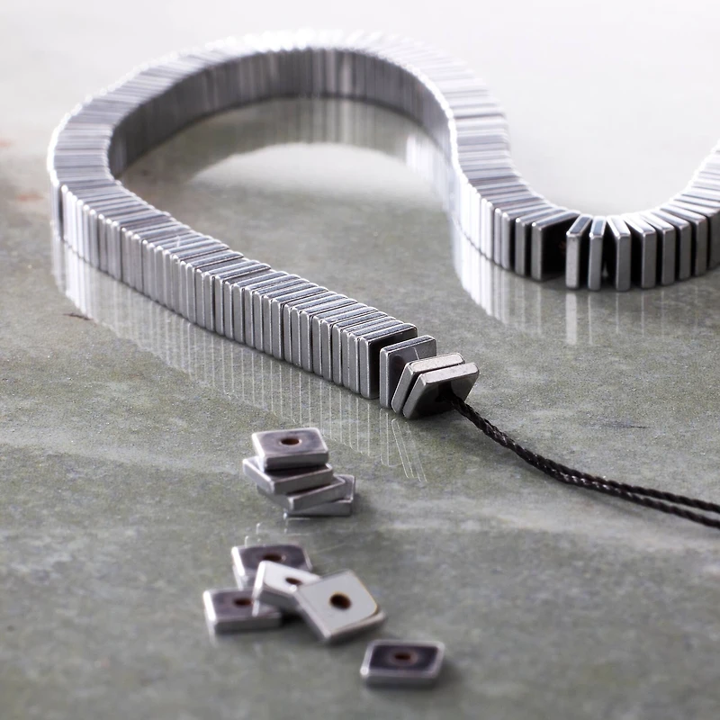 12 Pack:  Silver Hematite Stone Square Beads, 4mm by Bead Landing™