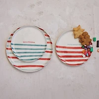 Hello Honey® 10.5" Red, Aqua & Cream Hand-Painted Stoneware Plate with Stripes