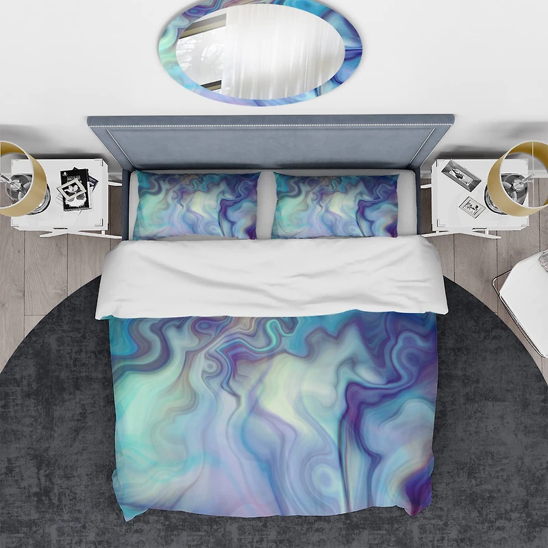 Designart Marbled Colours in Shades of Turquoise & Purple Modern & Contemporary Duvet Cover & Sham Set
