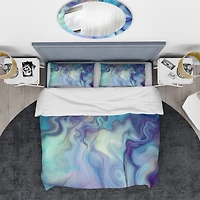 Designart Marbled Colours in Shades of Turquoise & Purple Modern & Contemporary Duvet Cover & Sham Set