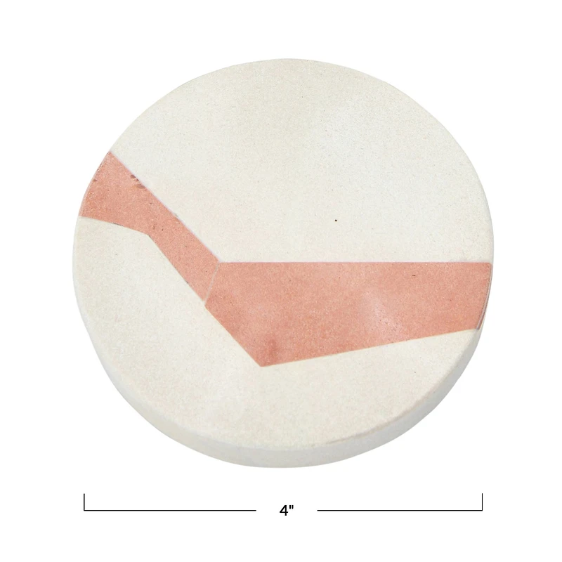 Hello Honey® Off-White and Terracotta Round Sandstone Coaster Set with Abstract Design