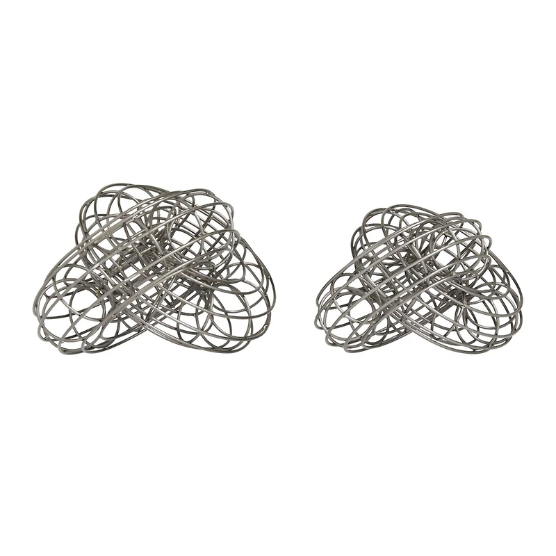 Set of 2 Grey Metal Contemporary Sculptures, 7" x 8" x 9"