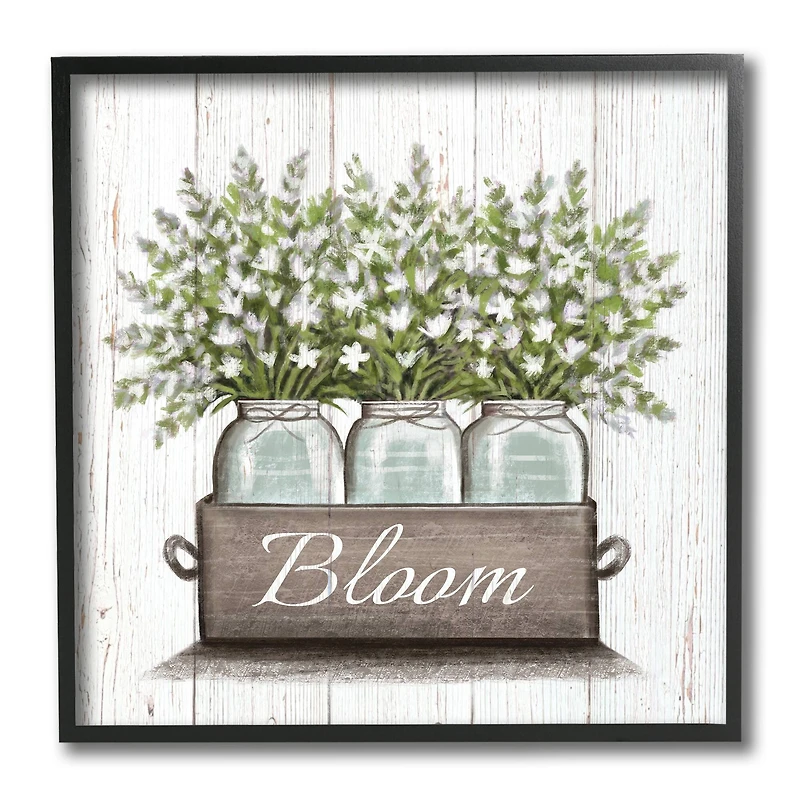 Stupell Industries White Wildflowers in Jars Bloom Sentiments,12" x 12"