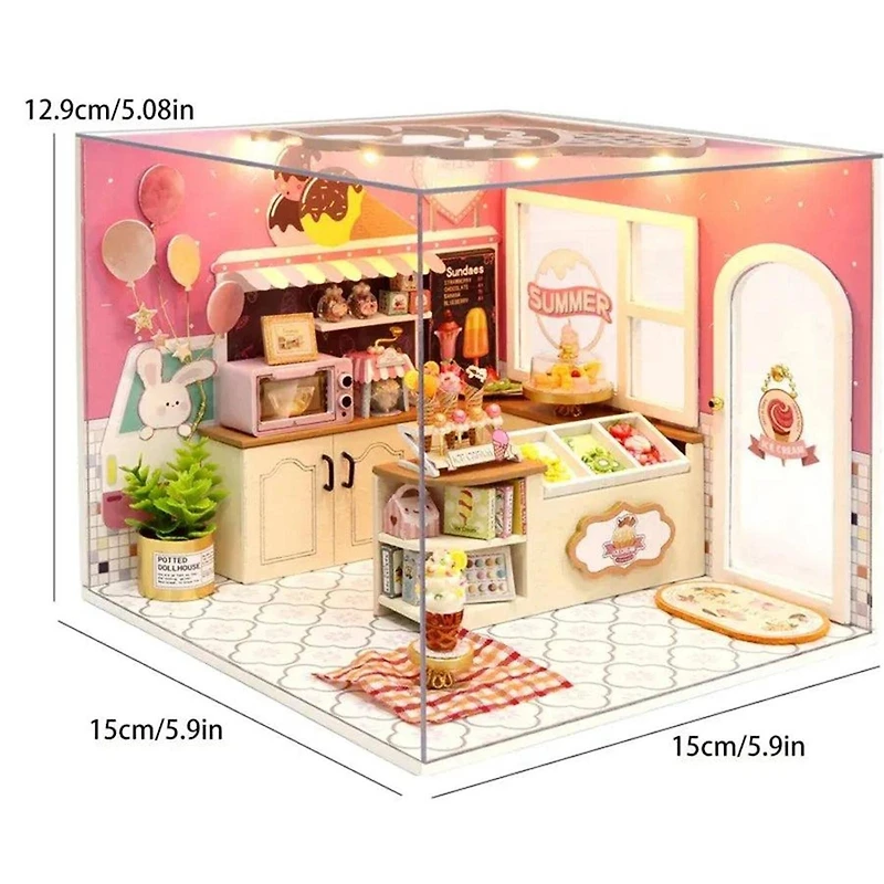 Wizardi Miniature Roombox Ice Cream Shop Dollhouse Kit