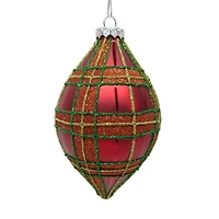 5.5" Red Glitter Plaid Glass Onion Ornament by Ashland®