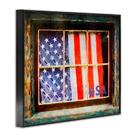 Stupell Industries Patriotic American Flag Rustic Window Festive Home Framed Giclee Art