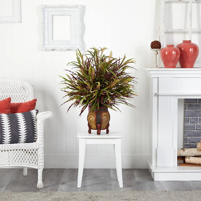 2.5ft. Red & Green Autumn Grass Arrangement in Woven Vase