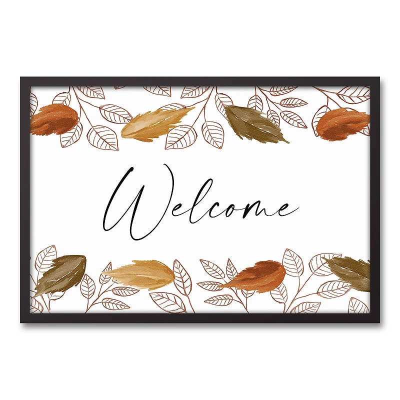 Autumn Leaves Cascading Welcome Canvas Wall Art with Black Frame