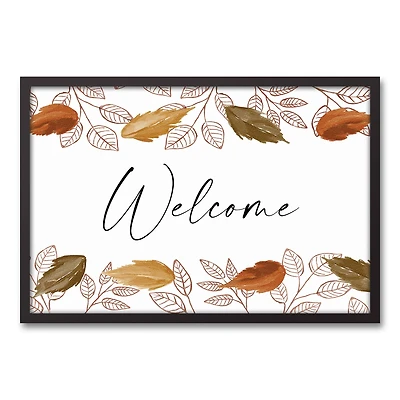 Autumn Leaves Cascading Welcome Canvas Wall Art with Black Frame