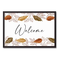 Autumn Leaves Cascading Welcome Canvas Wall Art with Black Frame