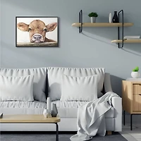 Stupell Industries Cute Baby Cow Painting with Black Frame Wall Accent