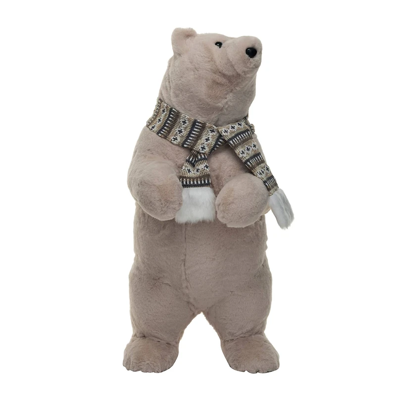 Hello Honey® 22.75" Cream Faux Fur Standing Upright Polar Bear with Scarf
