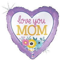 18" Love You Mom Flowers Holographic Foil Balloon
