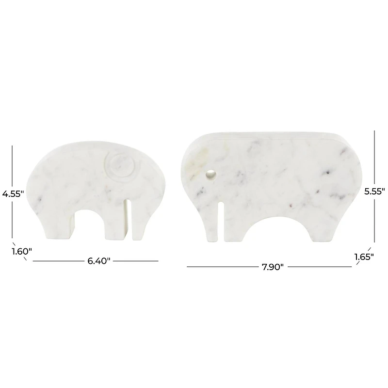 White & Gray Abstract Marble Elephant Sculpture Set
