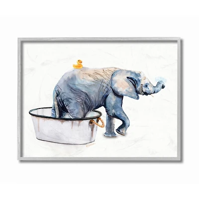 Stupell Industries Charming Rustic Elephant In Bubble Bath Painting in Gray Frame Wall Art