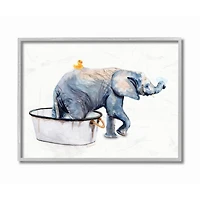 Stupell Industries Charming Rustic Elephant In Bubble Bath Painting in Gray Frame Wall Art