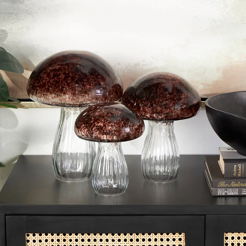 Textured Glass Mushroom Sculpture Set