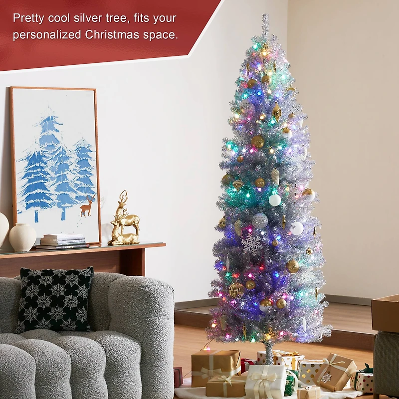 7.5ft. Unlit Silver Pencil Tinsel Artificial Christmas Tree