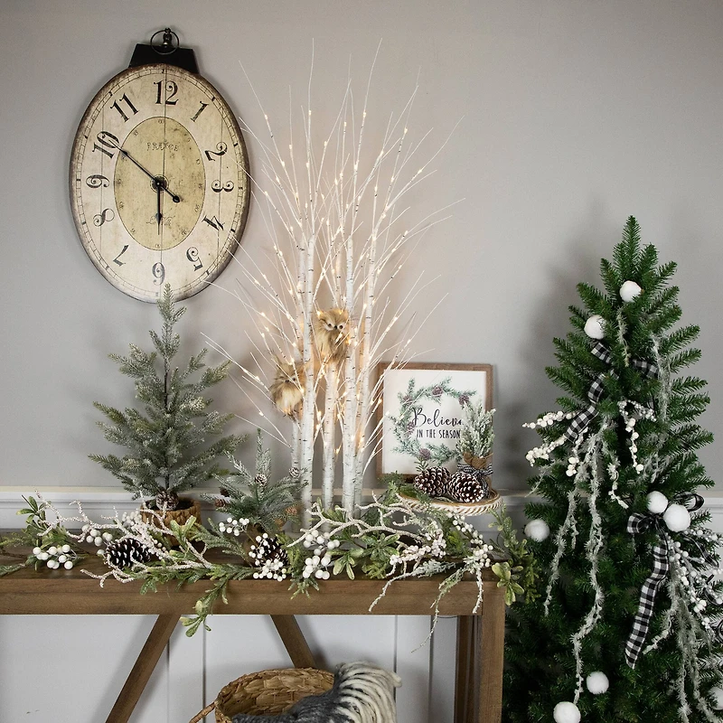 4ft. Pre-Lit White Birch Twig Tree Cluster Christmas Decoration, Warm White LED Lights