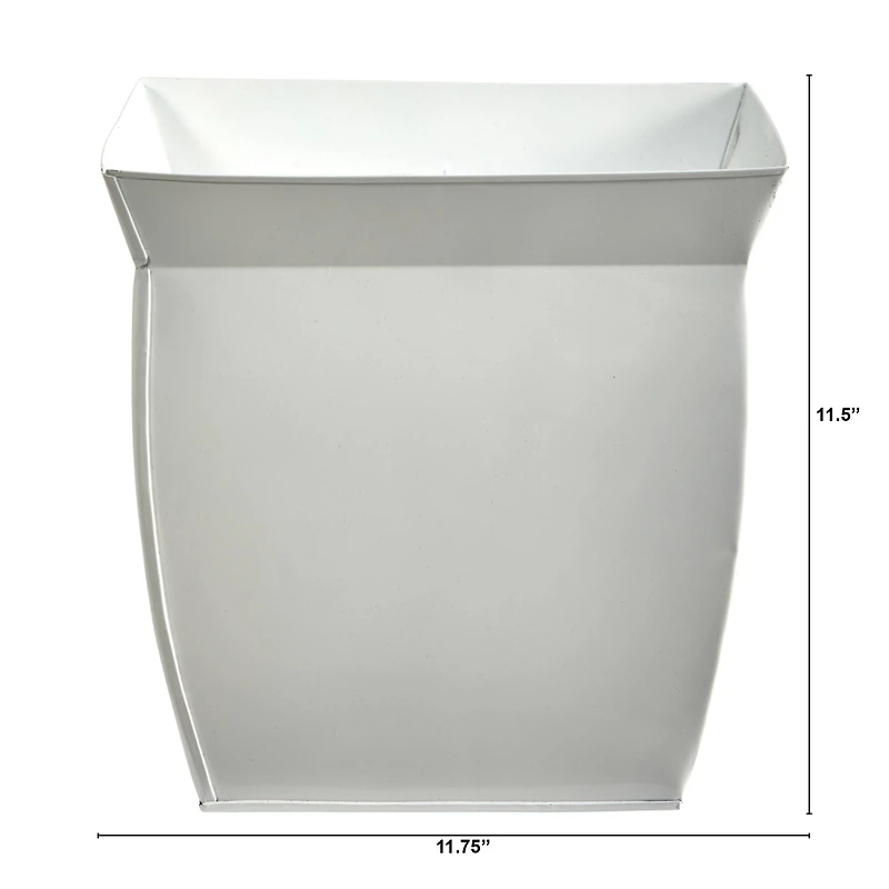 11.5" White Fluted Metal Square Planter