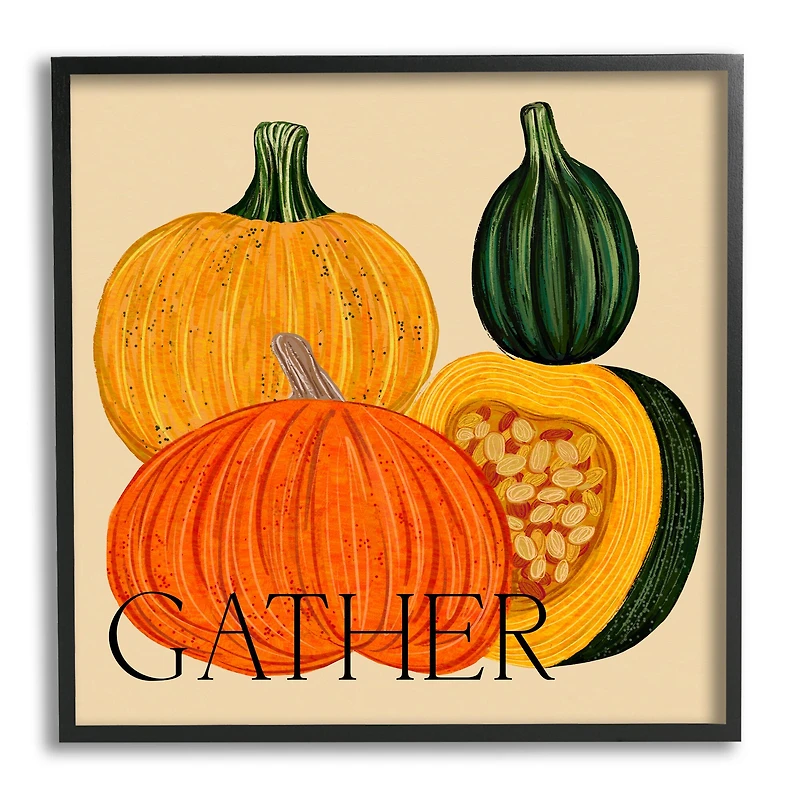 Stupell Industries Gather Autumn Harvest Gourds Framed Giclee Art