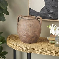 10.5" Copper Antique-Style Textured Ceramic Vase with Handles
