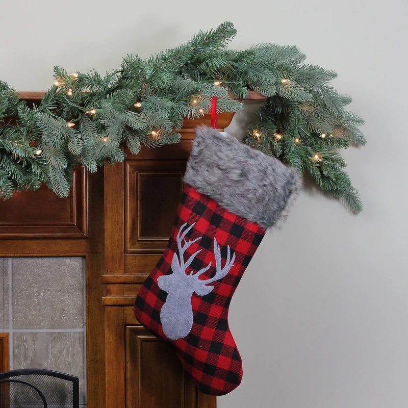 20.5" Alpine Chic Shepherd's Check Reindeer Stocking
