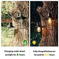 Glitzhome® 9.75" Black Metal Wire Solar Powered Hanging Lantern, 2ct.