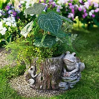 9" Frogs on Tree Stump Outdoor Garden Planter