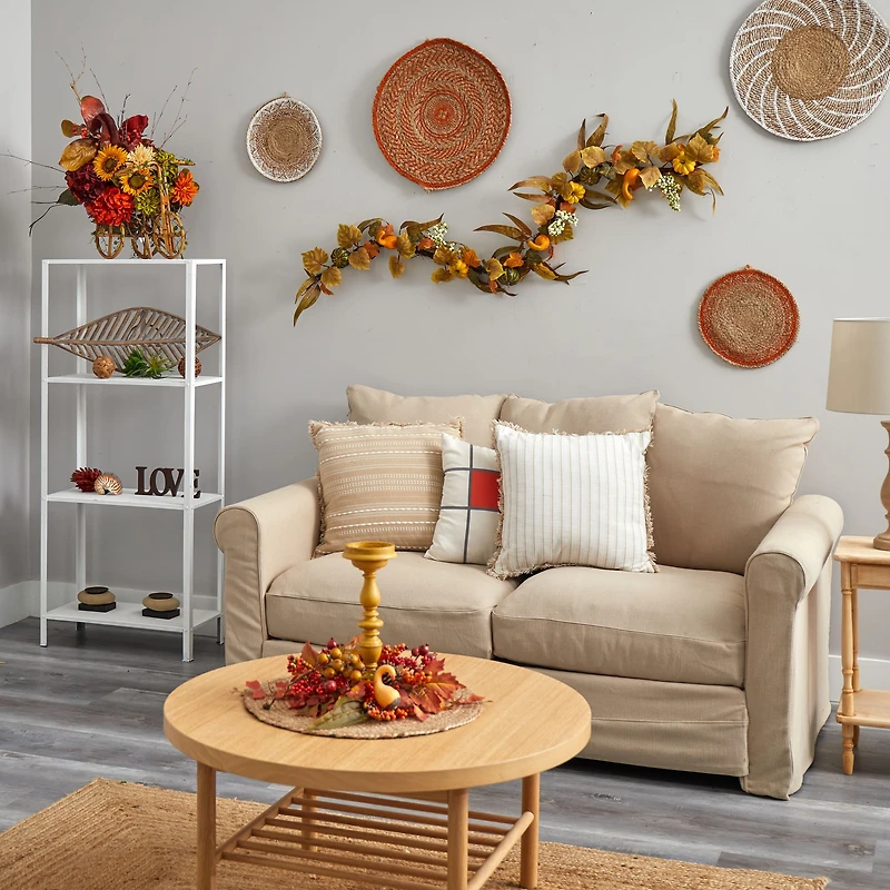 6ft. Fall Pumpkin, Gourds & White Berries Autumn Garland