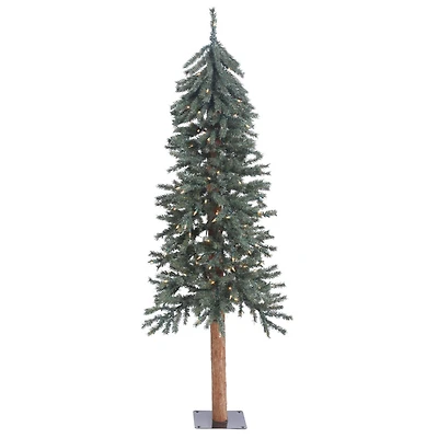 5ft. Pre-Lit Natural Bark Alpine Artificial Christmas Tree, Warm White LED Lights